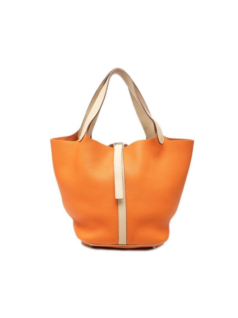 Hermes Picotin Lock MM Handbag Orange Ivory Silver Taurillon Clemence